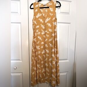 Loft Yellow Floral Button Down Sleeveless Dress